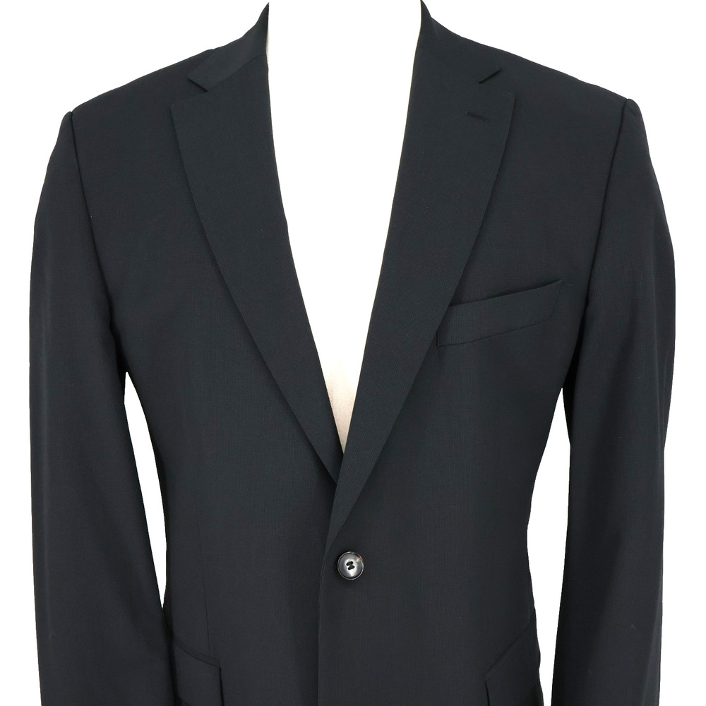 Hugo Boss Sport Coat Mens 42L Black Gray Wool Micro Plaid Jacket Preppy Career - Picture 8 of 16